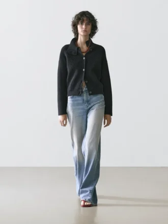 Baumwoll-Cardigan mit hohem Kragen