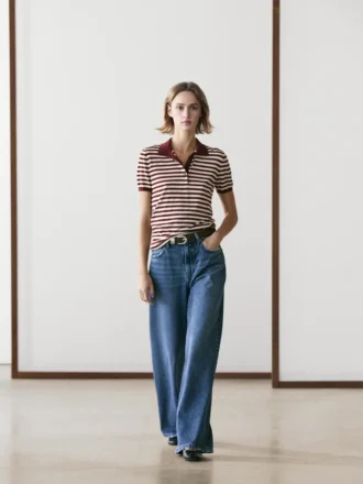 Baumwoll-Poloshirt mit gestreiften Details