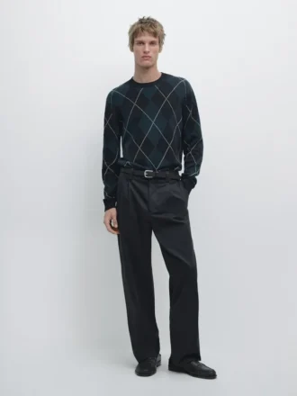 Baumwoll-Strick-Pullover mit Argyle-Muster