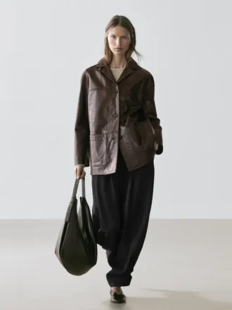 Blazer aus Nappaleder mit Knöpfen