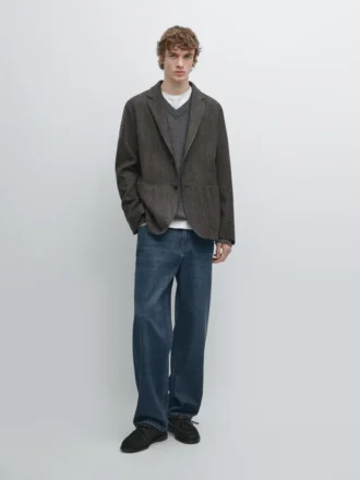 Blazer aus Wollmischung mit Fischgrätenmuster