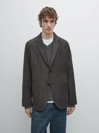 Blazer aus Wollmischung mit Fischgrätenmuster