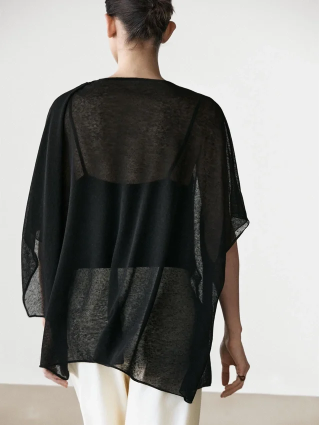 Cape-Oberteil aus Leinenmischung mit Überkreuz-Ausschnitt Cape-Oberteil aus Leinenmischung mit Überkreuz-Ausschnitt