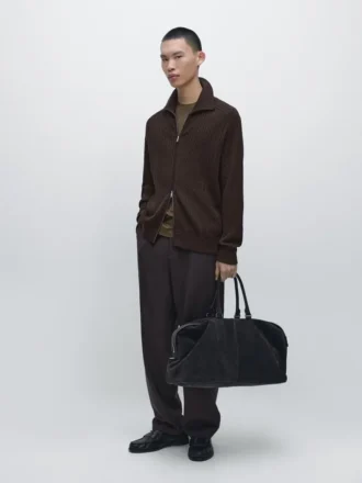 Cardigan aus Baumwolle mit Zopfmuster und Reißverschluss