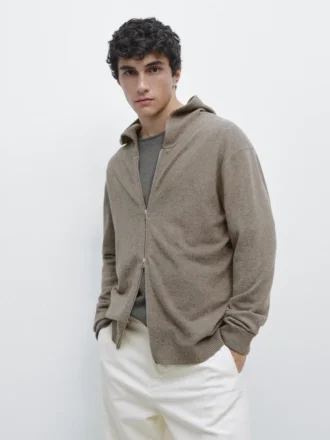 Cardigan aus Wollmischung mit Kapuze