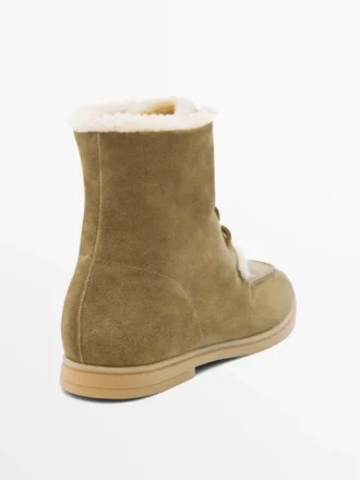 Flache Stiefeletten aus Spaltleder mit Futter