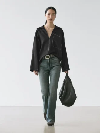 Fließendes Overshirt aus Wollmischung mit Taschendetails