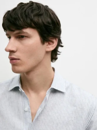 Gestreiftes, schmal geschnittenes Leinenhemd