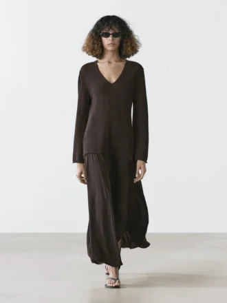 Kontrastreiches Kleid aus Baumwollmischgewebe