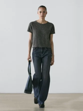 Kurzer Strickpullover aus Alpaka und Wolle