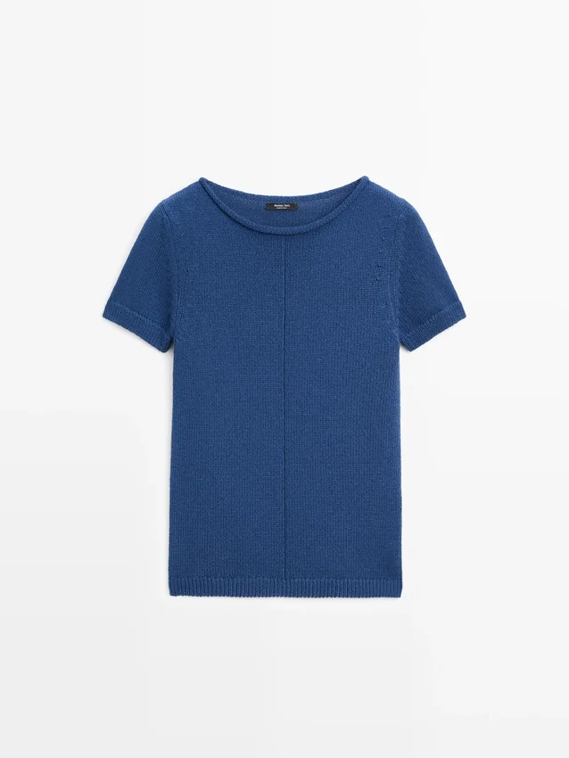 Kurzärmeliger Strickpullover aus Baumwollmischung Kurzärmeliger Strickpullover aus Baumwollmischung