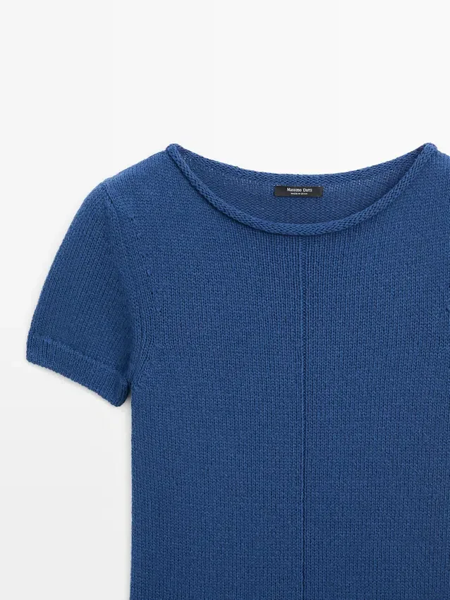 Kurzärmeliger Strickpullover aus Baumwollmischung Kurzärmeliger Strickpullover aus Baumwollmischung