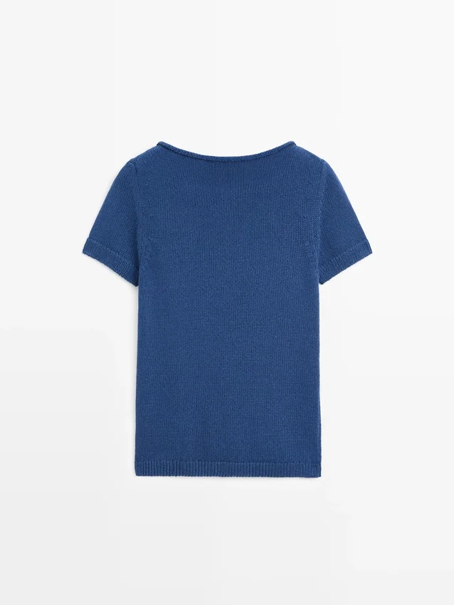 Kurzärmeliger Strickpullover aus Baumwollmischung Kurzärmeliger Strickpullover aus Baumwollmischung