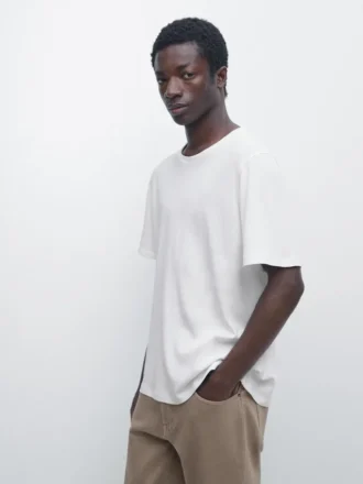 Kurzärmeliges Leinen-Mischung-T-Shirt