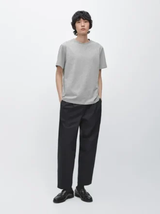 Kurzärmeliges T-Shirt aus melierter Baumwolle