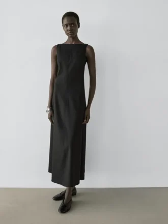 Langes, fließendes Leinen-Mischung-Kleid