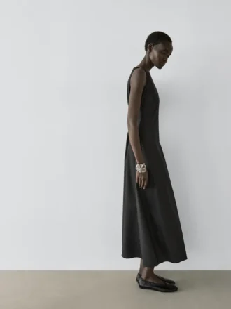 Langes, fließendes Leinen-Mischung-Kleid