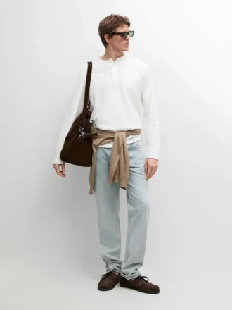 Langärmliges Henley-Ausschnitt-T-Shirt