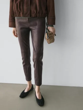 Leggings aus Nappaleder mit elastischen Details