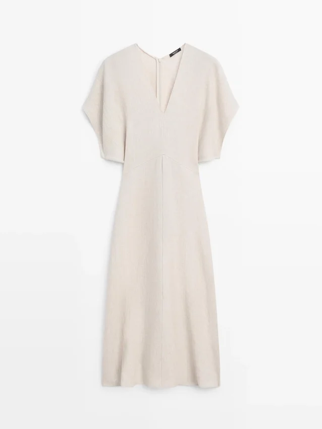 Leichtes, kurzärmeliges Midi-Kleid aus Leinen Leichtes, kurzärmeliges Midi-Kleid aus Leinen