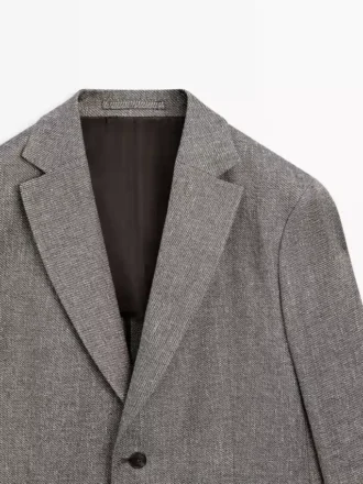 Maßgeschneiderter Blazer aus Leinenmischung mit Fischgrätenmuster