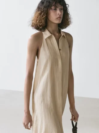 Midi-Kleid aus Leinenmischung mit Poloshirt-Kragen