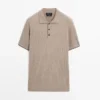 Poloshirt aus Baumwollmischung mit Zopfmuster Poloshirt aus Baumwollmischung mit Zopfmuster