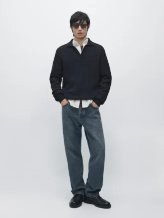 Pullover aus Baumwollstrick mit Poloshirt-Ausschnitt