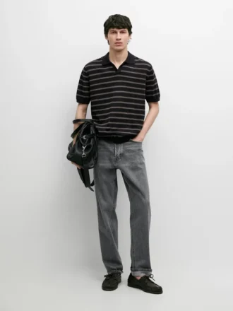 Strick-Poloshirt mit Kontraststreifen