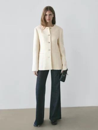 Strukturierte Jacke aus Wollmischung mit Strassknöpfen